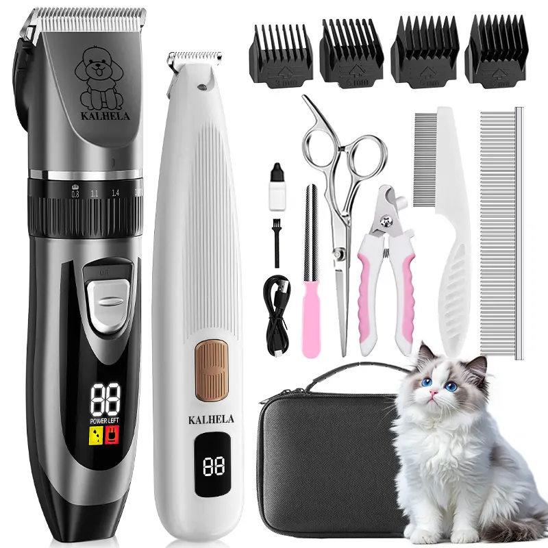 KALHELA 2-in-1 Cordless Dog Clippers & Paw Trimmer Kit - Low-Noise Calm Grooming Set for Dogs & Cats with Versatile Trimming Tools