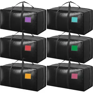 6 Pack Extra Large Heavy Duty Moving Bags with Reinforced Zipper & Wide Handles, Moisture-Resistant Storage Bins Packing Cubes for Clothes, College Dorm, Travel, and Home Organization, Black
