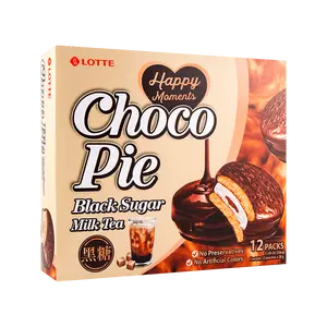LOTTE Choco Pie Black Sugar Milk Tea Flavor - Korean Snack, Creamy Wafer Sandwich, 336g