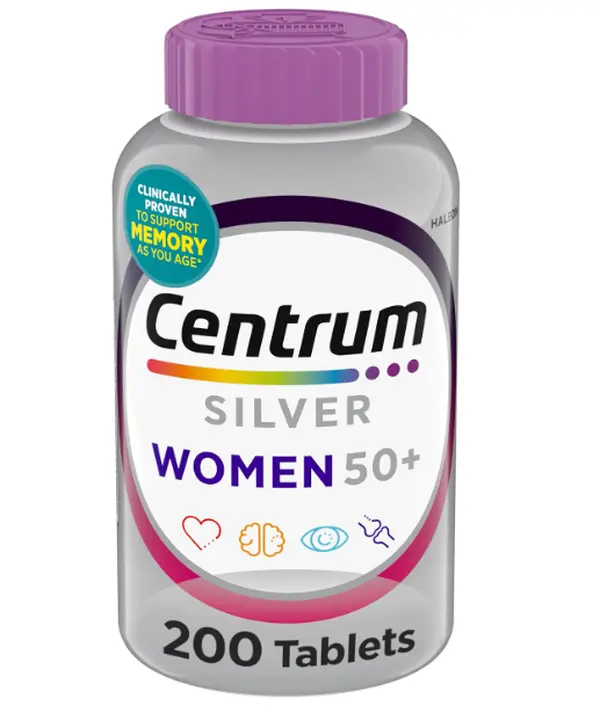 Centrum Silver Women's Multivitamin for Women 50 and Over, 200 Tablets | Contains Vitamin D3, B Vitamins, Calcium, and Antioxidants, Non-GMO Ingredients, Supports Memory and Cognition, GLP-1 Support