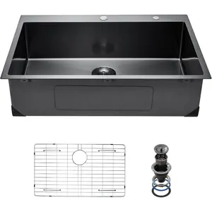 VEVOR 33 Kitchen Workstation, 304 Stainless Steel Top Mount, Built-in Single Bowl Farmhouse with Accessories, Home Dishwasher Sink, for RV, Prep Kitchen and Bar (Black) (Silver, 33IN)VEVOR Super Brand Day