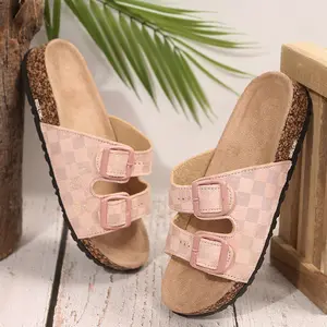 Womens Color Block Sandals with Adjustable 2-Strap Comfort Open Toe Flat Sandals Summer Beach Casual Everyday Wear