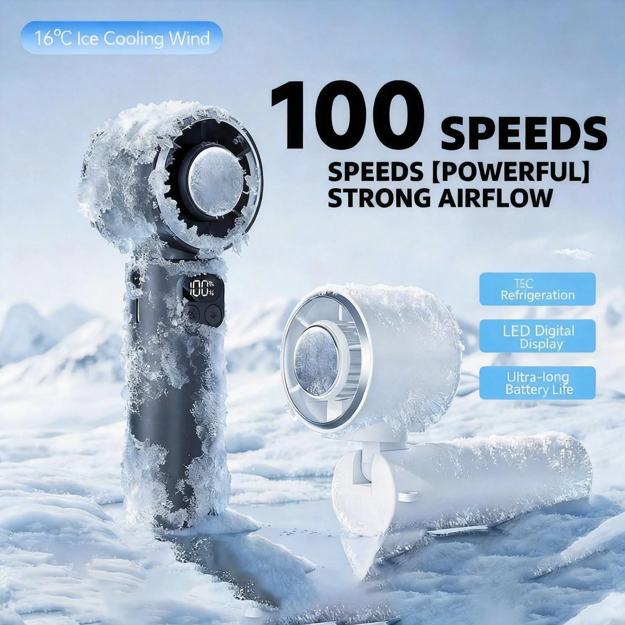 10000RPM High Speed Bladeless Fan - Icy Cool, 3000mAh Rechargeable
