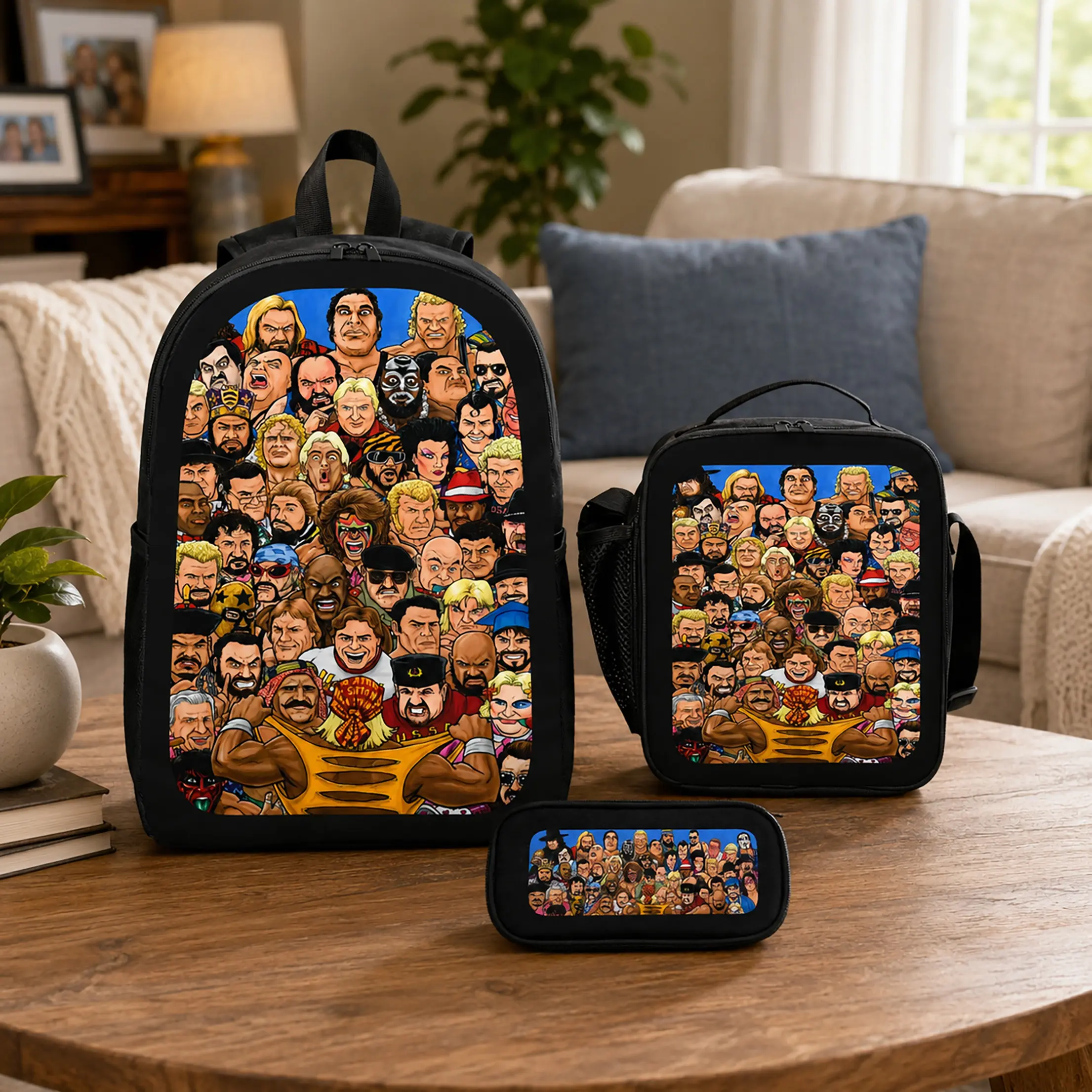 WWE World Wrestling Entertainment Backpack Set 3Pcs Backpack Lunch Bag Pencil Case Cartoon Sports Print Lightweight Travel Bookbag Back To School Gift For Boys Girls Students