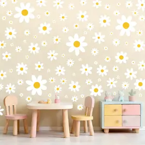 8 Sheets 96Pcs Daisy Flower Wall Stickers Peel and Stick White Flower Decals for Nursery Bedroom Home Wall Art Decorations