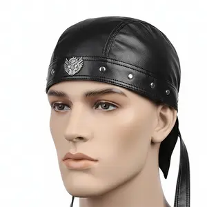 Guns Leather Biker Hats for Women Men Unisex Cycling Pirate Cap Adjustable Doo Rag Black Bandana