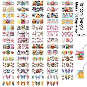 Random 14pcs UV DTF 3oz Cup Stickers, Beach Ice Cream Donut Wing Theme, DIY Transfer Stickers for Festival Gifts, Sweet Treat Lovers Decor