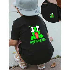 1 PCS Boys Unspeakable Graphic T-Shirt, Black Casual Style Description Shirts with Fun Cartoon Frog Design, Boys Spring/Summer/Fall Clothes, Halloween & Christmas & Thanksgiving Day & Easter & New Year & Spring Festival