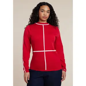 ELOQUII Women's Plus Size Contrast Line Detail Turtleneck Sweater
