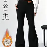 Women's High-Elastic Fleece-Lined Flared Leggings - Autumn-Winter Warm Tummy Control Butt Lifting Polyester Sports Bottoms, Stylish Women's Wear, Daily Wear Clothes for Yoga & Everyday Use (TikTok Shop Back to School),outdoorfun
