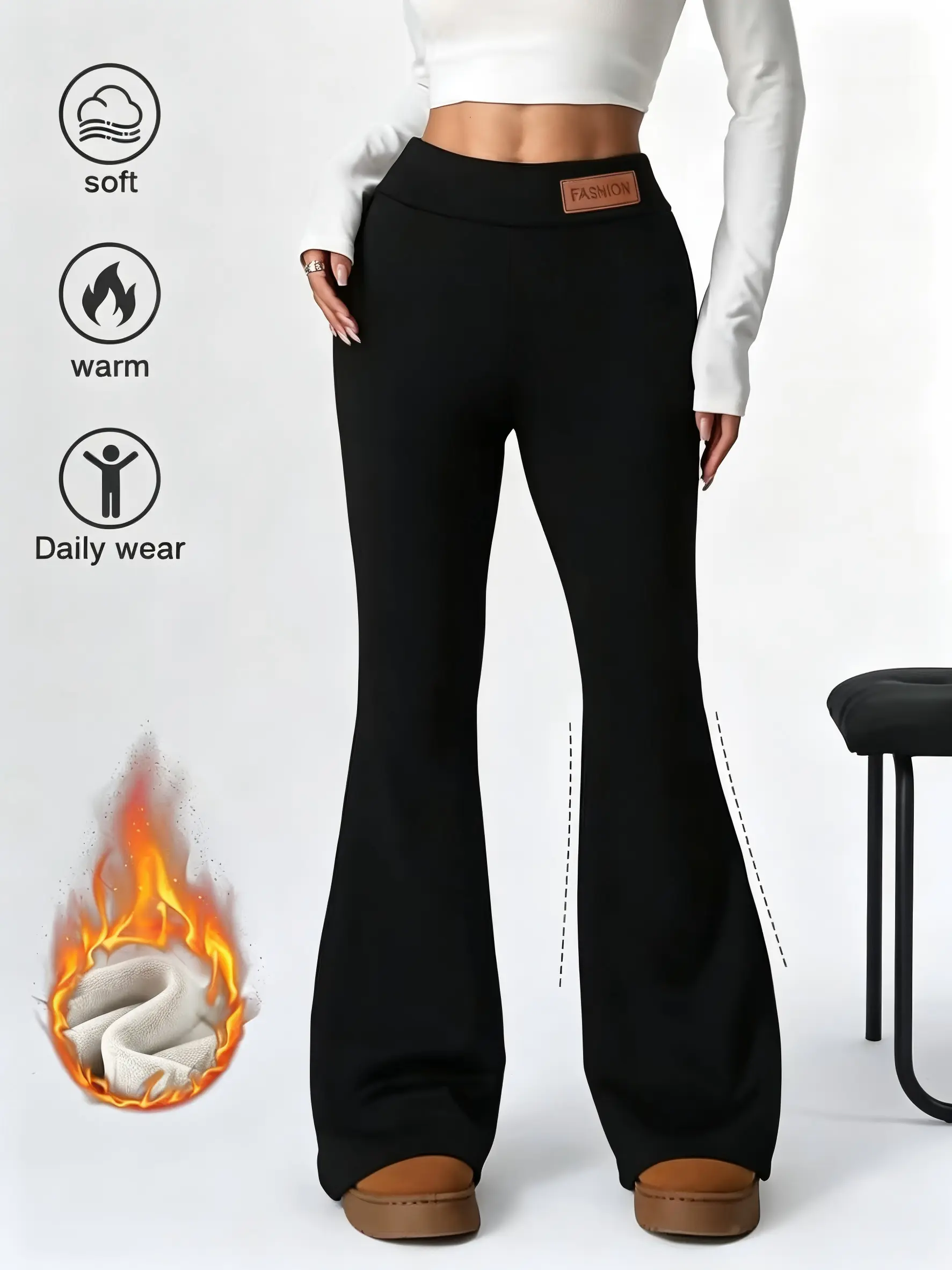 New Women's Autumn-Winter Fleece-Lined Flared Leggings, High-Elastic Slimming Sport Bottoms with Warm Tummy Control, Butt Lifting & Versatile Style, Bottom, Polyester, Pants For Women, Comfy Pants, Everyday Active tiktokshopbacktoschool