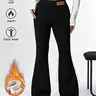 Women's High-Elastic Fleece-Lined Flared Leggings - Autumn-Winter Warm Tummy Control Butt Lifting Polyester Sports Bottoms, Stylish Women's Wear, Daily Wear Clothes for Yoga & Everyday Use (TikTok Shop Back to School),outdoorfun