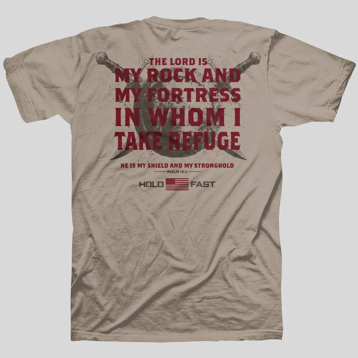 Men's Cotton T-Shirt with Faith-Based Graphic Print - Short Sleeve with Seamless Collar and Reinforced Hem for Daily Wear, Fortress Shield™, Menswear, Casual, Round Neck, Shortsleeve, Top, Shield Motif, Text Print, Tubular Fit, Adult