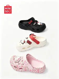 MINISO Hello Kitty Leopard Print Pink Platform Clogs for Women, Cute Kawaii Style Non-Slip Beach Sandals with Comfortable Thick Sole, Lightweight EVA Material, Perfect for Summer Outdoor Daily Wear, Ideal Gift for HK & SR Fans