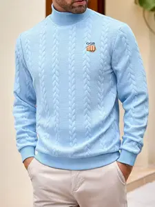 Men's High Neck Casual Fitted Sweater, Winter Warm Knitwear, Textured Print Design, Ideal for Daily Wear & Layering, Knitwear Tops