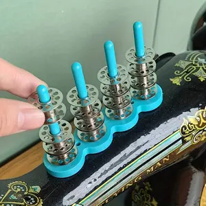 2pc Magnetic Bobbin Holder for Sewing Machine - Easy Install 4-Column Organizer with Colorful Caps (Blue, Green, Orange, Black) for Thread Storage and Organization, Sewing Machine Accessories, Visible Storage, Durable Construction