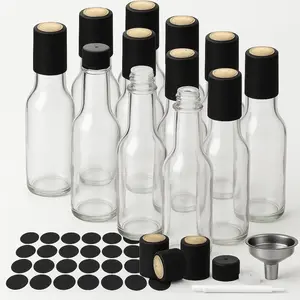 Hot Sauce Bottles, 12-Pack 5oz Glass Hot Sauce Containers with Caps & Funnel - Small Refillable Bottles for Homemade Oil, Vinegar -  for Kitchen Use, Gifting, Sample Packaging