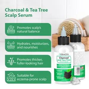 DERMOIA Charcoal & Tea Tree Scalp Serum – Detoxifies, Soothes Itchy Scalp, Fights Dandruff, Reduces Buildup & Oil, Promotes Healthier Hair & Flake-Free Confidence – 2 FL OZ