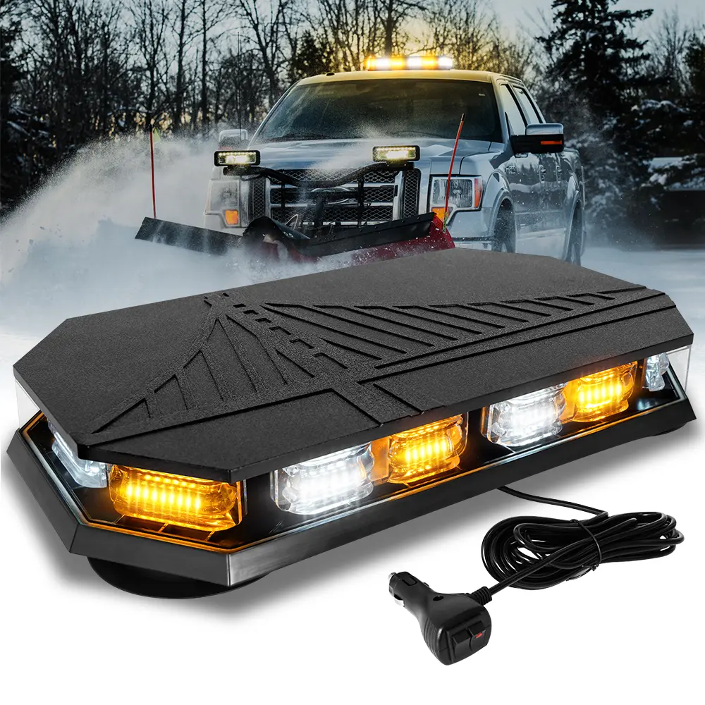 102LED Amber White Mini Work Light Bar with Magnetic Base, 12-24V LED Offroad Lights for Trucks, Construction Vehicles, Cars
