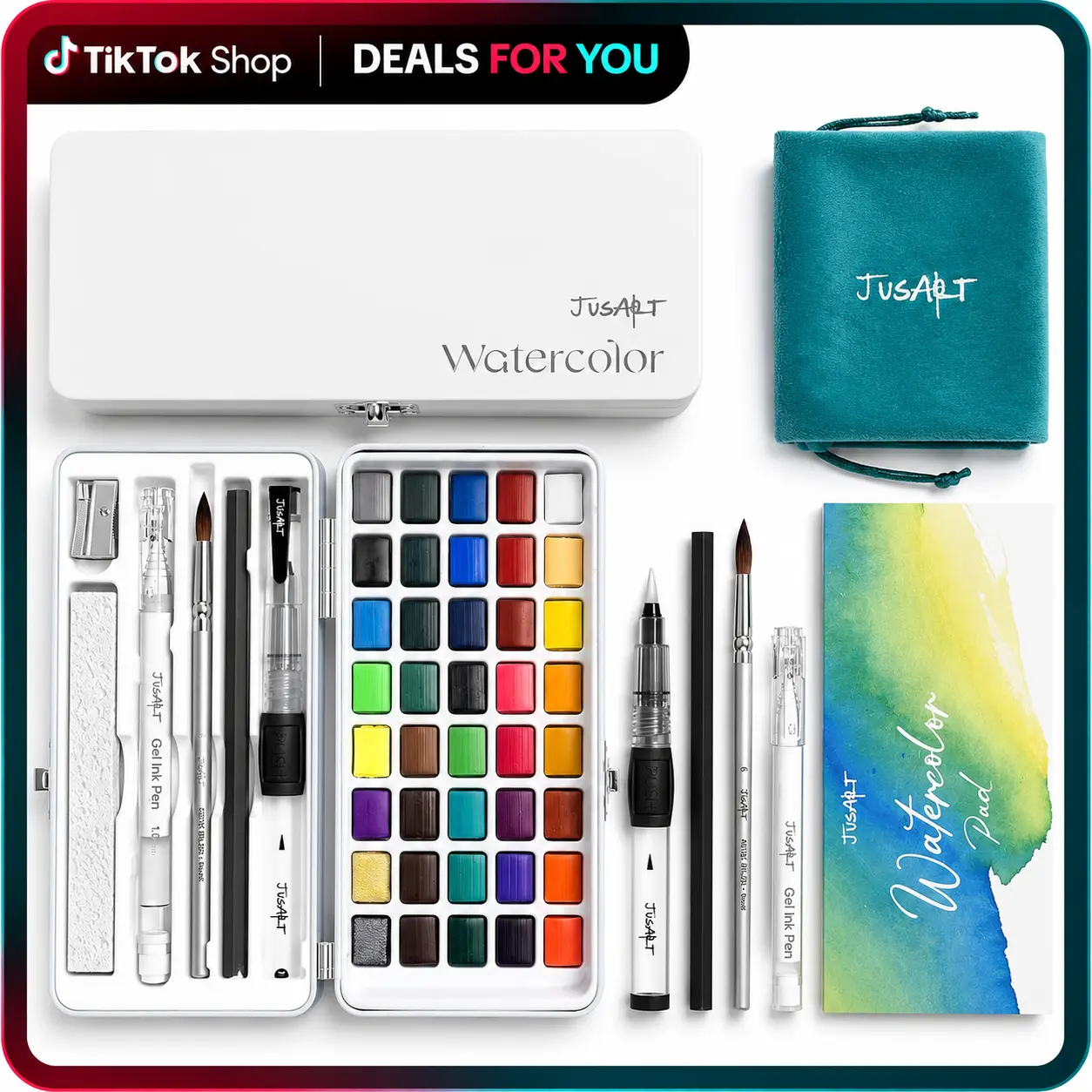 【Back to school shopping】 50 Colors Watercolor Paint Set,Art Supplies with Metallic Color, Detail Painting Brushes, Water Brush Pens, Portable Travel Watercolor Painting Kit for Artists, Professionals