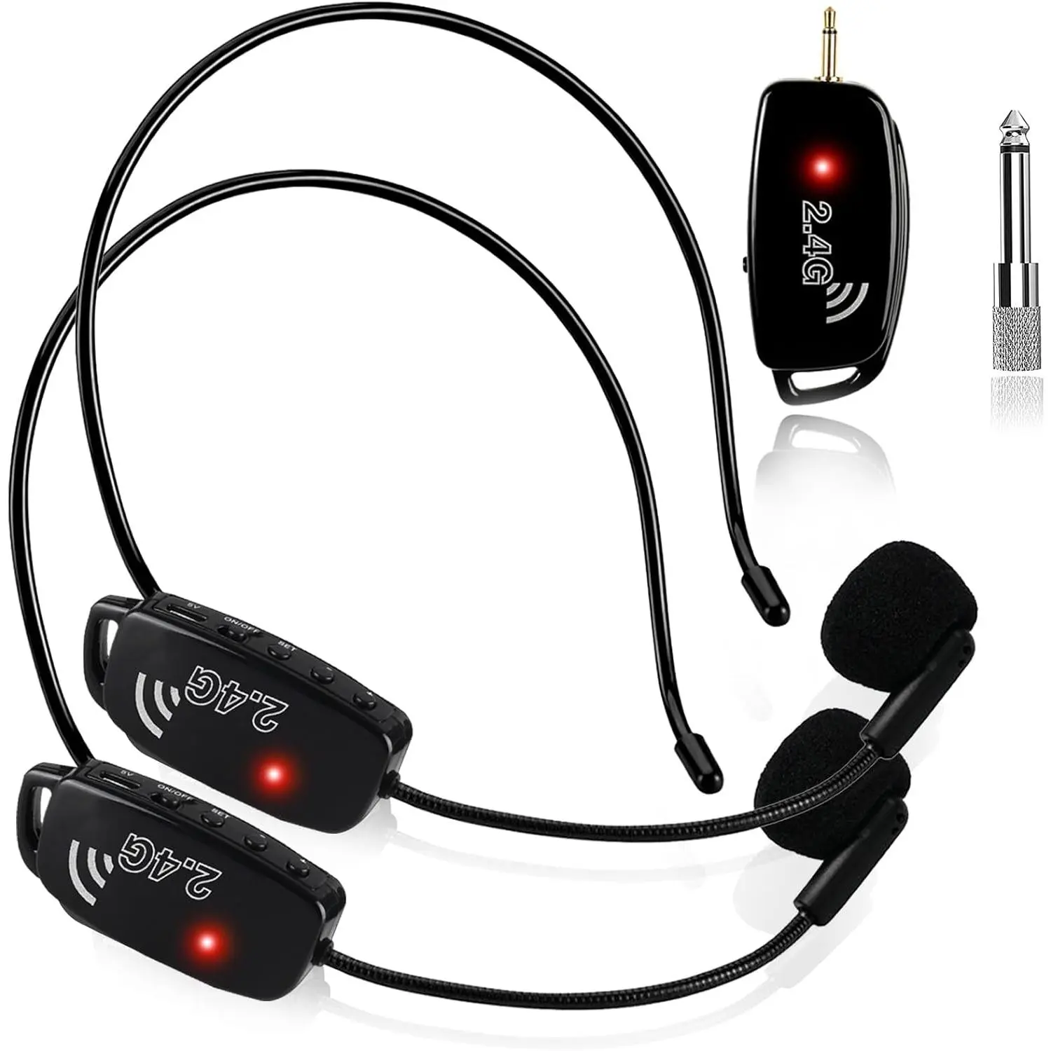 Microphone Headset Systems Cordless: 2.4G  Professional Mics for 2 People -  Mic and Handheld Mic 2 in 1 - for PA System,Voice Amplifier, Fitness Trainer, Teacher,