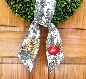 Personalized Apple Toile Wreath Sash: Custom Monogram Fall Decor