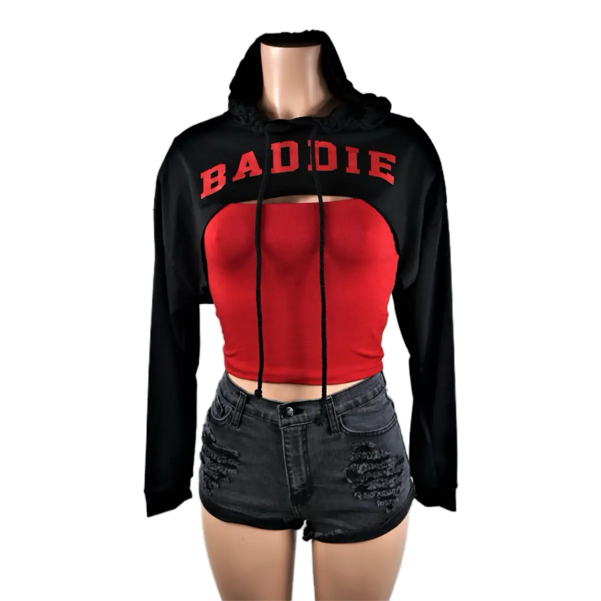 Baddie Crop Hoodie - Final Sale Cropped Drawstring Womenswear Sweaters