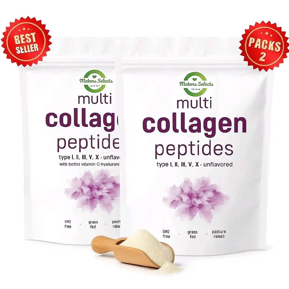 2 packs Multi Collagen Peptides Powder 2 lb – Types I II III V X | Hydrolyzed | Unflavored | Grass-Fed | Hair Skin Nails Joints Support | MaheerSelects