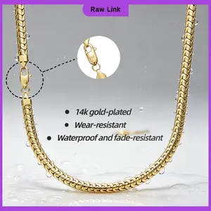 14K Gold Plated Fishbone Chain Necklace 6mm | Waterproof Herringbone Necklace for Men Women | Tarnish Resistant Layering Jewelry 20" 24"