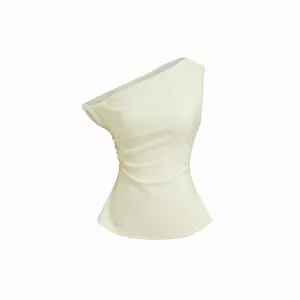 Cider Asymmetrical Neck Twist Ruched Tank Top