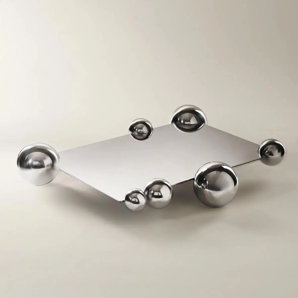 Z Gallerie Rectangular Chrome Bubble Stainless Steel Plates - 13.25"w x 17.25"d x 3.25"h, Artistic Flair, Sleek Steel Finish, Reflective Shine, Decorative Kitchen Tableware & Objects for Entertaining, Coffee, Cocktail Tray Use