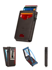 Men's Ultra-Thin Wallet, Simple Design Minimalist Wallet with Money Clip and ID Window, Anti-Rfid Pop-Out Credit Card Holder, Smart Wallet Holds 9-13 Cards