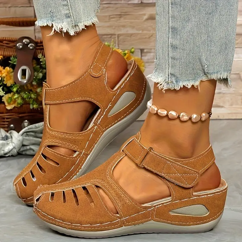 A28-Closed Toe Sandals for Women 2026 Dressy Summer Comfortable Platform Wedges Ankle Strap Gladiator Sandals Breathable Hollow Out Sandal Casual Anti-Slip Sandal Outdoor Walking Shoes