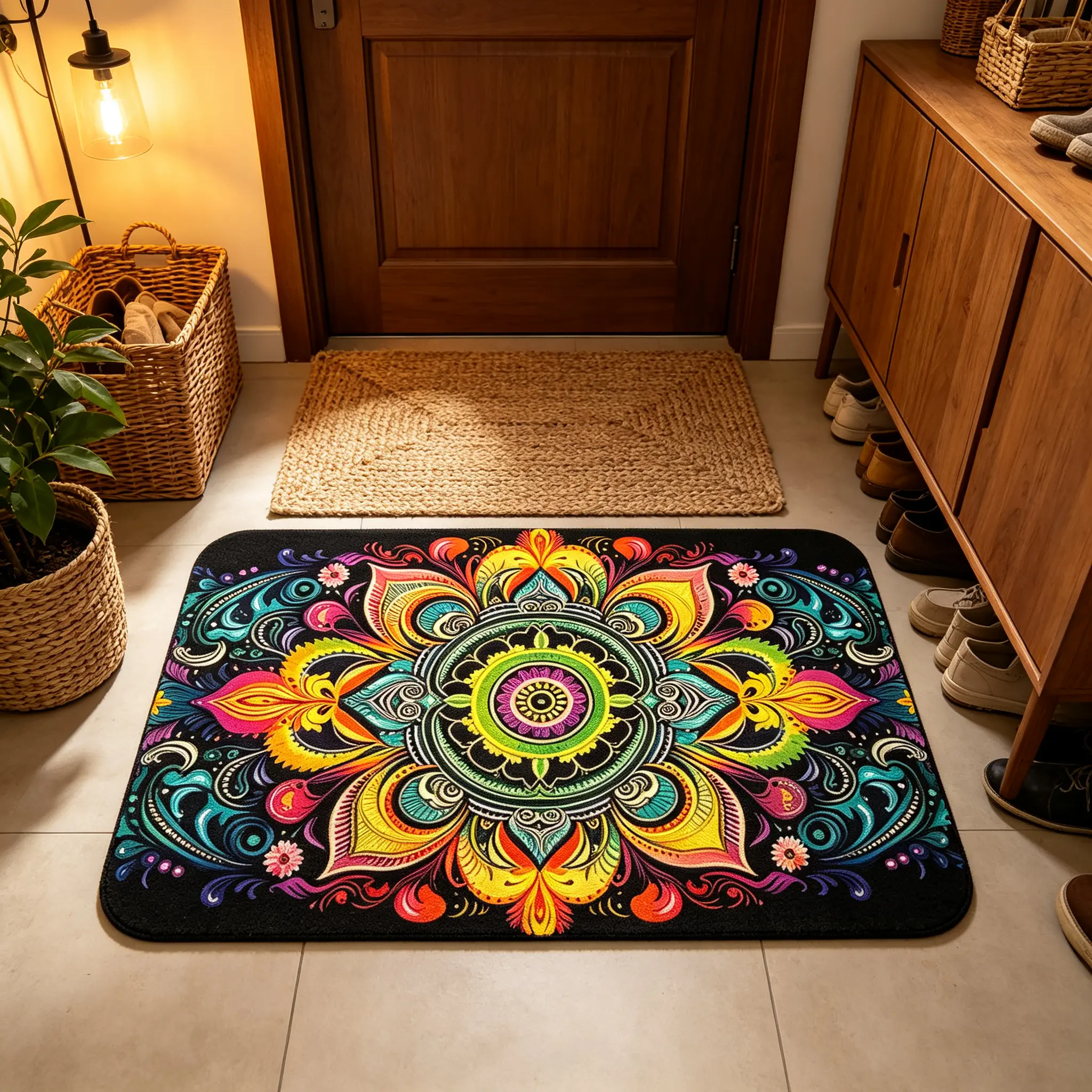 Floral Mandala Flannel Welcome Doormat, 50x80cm Non-Slip Rectangular Rug, Machine-Washable for Indoors/Outdoors, Ideal for Kitchen/Bathroom - Perfect for Easter Celebrations, Festive Decor