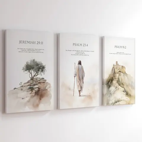 3Pcs Wooden Framed Jesus Wall Art, Decoration Items, Christian Bible Verse Canvas Posters, Scripture Wall Art, Ready To Hang, Waterproof Canvas Wall Art, Religious Artwork Wall Painting For Gift, Home, Dorm & Room Decor, Inspirational Wall Art