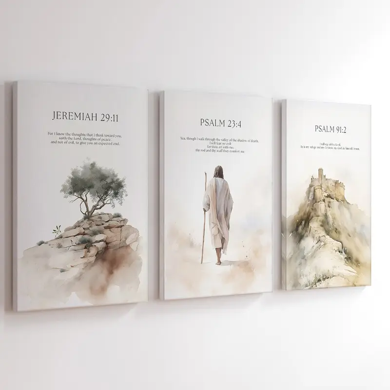 3Pcs Wooden Framed Jesus Wall Art, Decoration Items, Christian Bible Verse Canvas Posters, Scripture Wall Art, Ready To Hang, Waterproof Canvas Wall Art, Religious Artwork Wall Painting For Gift, Home, Dorm & Room Decor, Inspirational Wall Art