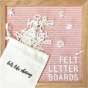 Felt Letter Board, 10x10in Changeable with 300 White Letters-Felt Message Board, Oak Frame Wooden Letter Board for Baby Announcements, Milestones, Office Decor & More (Light Pink)