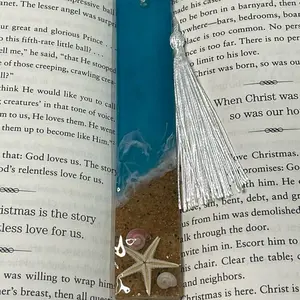 Beach Resin Bookmark Handmade Ocean Bookmark with Real Starfish Shells & Sand for Book Lovers