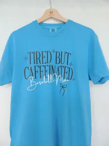 Tired but Caffeinated Baseball Mom - Short Sleeve Tee in Royal Caribe