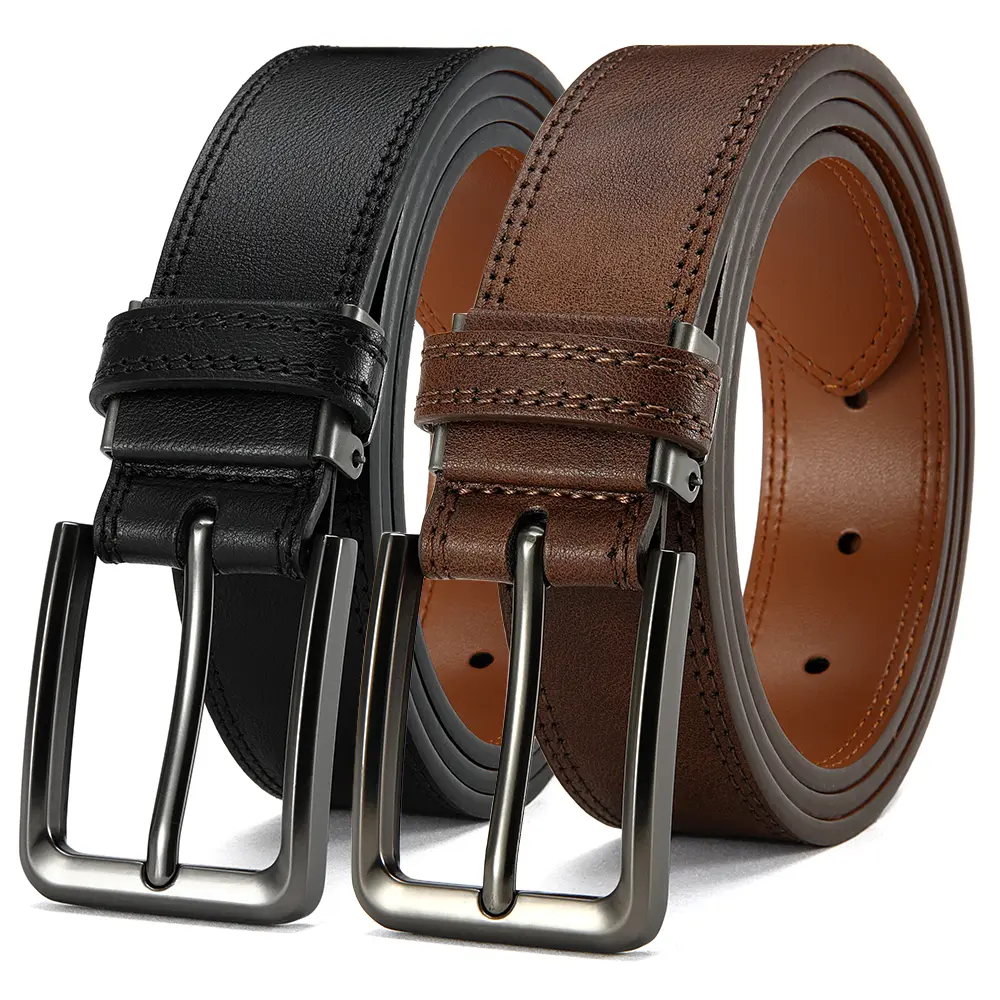 Classic single prong pin buckle leather belt for men, multi-color options with smooth genuine leather, versatile for business casual, workwear, weekend trips and everyday casual styling