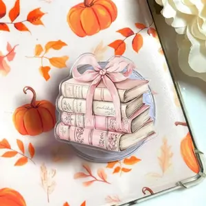 Pink Book Stack Phone Grip, Coquette Reader Aesthetic Pop Socket, MagSafe Compatible Grip Stand, Cute Book Lover Holder for iPhone Android Kindle Gift