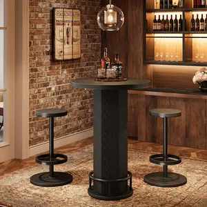 Tribesigns Modern Round Bar Table Set with Black Chairs for Home Dining