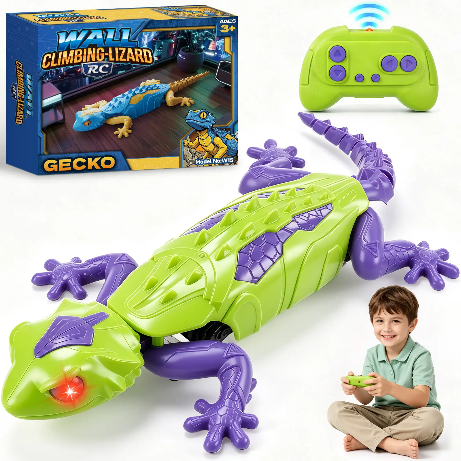 Wall Climbing Gecko Toy, Remote Control Robot Lizard with LED Eyes, Electric Animal Toy with 360° Rotation, Rechargeable Kids Toy for Boys & Girls Ages 4+, Indoor Fun Gift outdoor sohochic