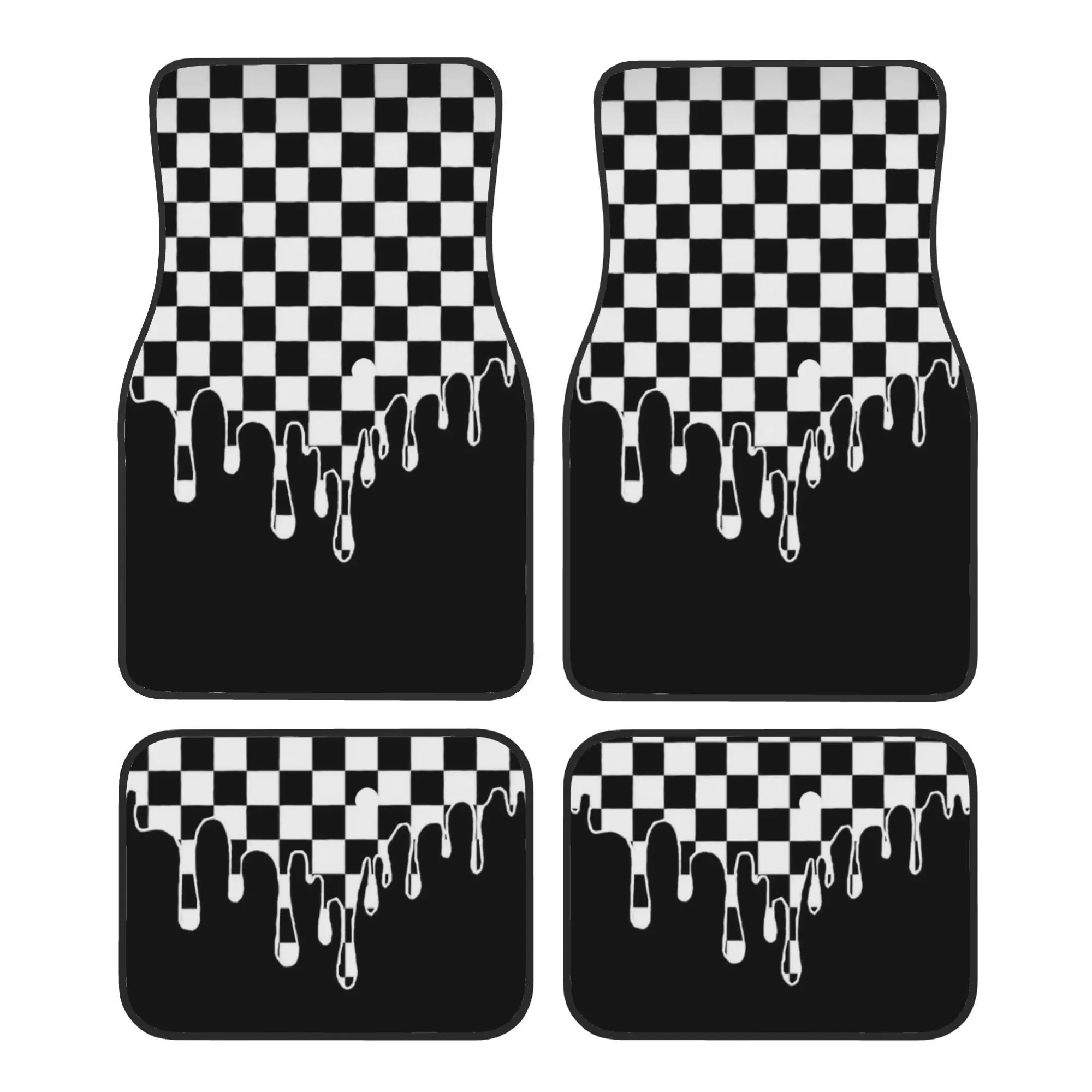 4Pcs checkerboard pattern car floor mats, easy to clean, front and rear seat floor protection mats, unisex car accessories, universal fit-fitting auto parts for Jeep, BMW, Tesla and other models, Automotive floor mats, Car Mat Set, Car Mats Cars