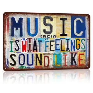 Vintage Music Room Wall Decor Inspirational Quotes Metal Sign Tin Signs Poster - Music Is What Feelings Sound Like