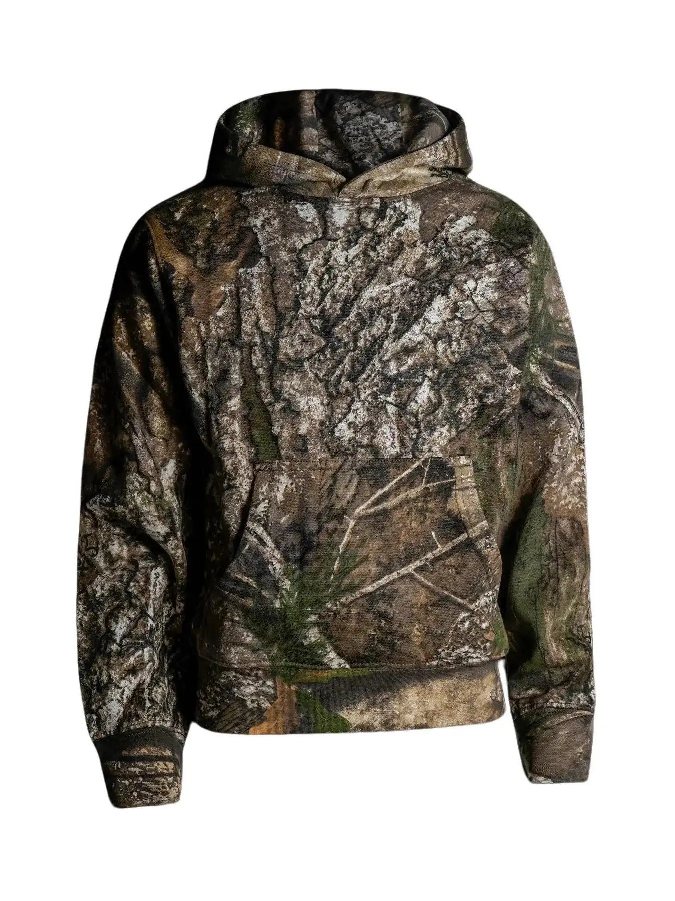 Realtree Camo Hoodie. Earth Brown, Gray, Green Tones. Tree Camouflage Pattern, Hunting, Outdoors.