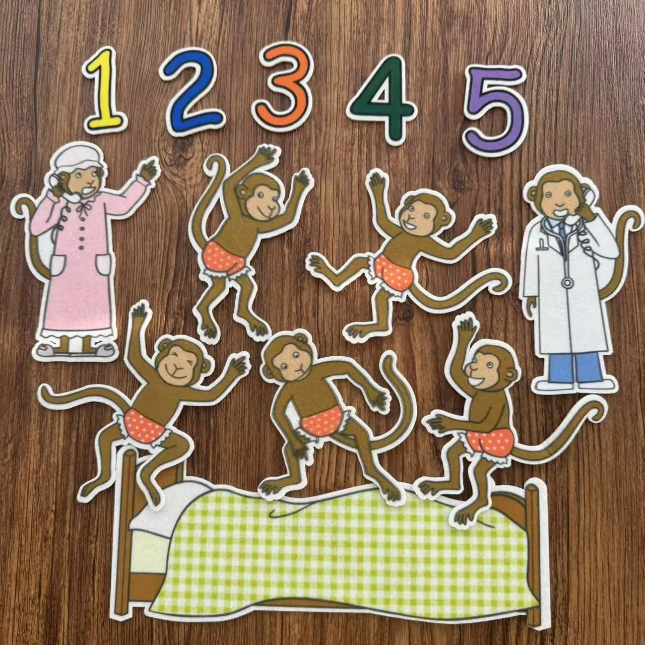 Five Little Monkeys Felt Board Set, Interactive Teaching Tool for Kids Songs, Fun Classroom Props, Educational Learning Aid, Learning Materials, Teaching Supplies