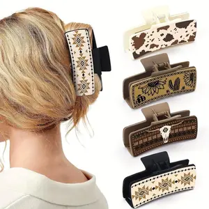 4pcs Western Cowboy Oblong Claw Hair Clips in an Elegant Minimalist Style! Trendy Fashionable Cowboy Hair Accessories, Perfect Gifts for Her. elegant hair accessory（gift）