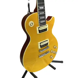 Honey yellow lp guitar Falme maple veneer zebra pickup 6-String