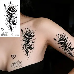 Love Yourself Rose Temporary Tattoo, Aesthetic Dark Floral Body Stickers for Women & Girls, Perfect for Stylish Looks